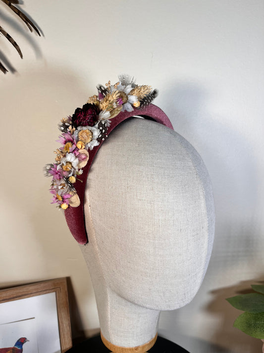 Velvet Pheasant feather Alice Band - Dried flowers