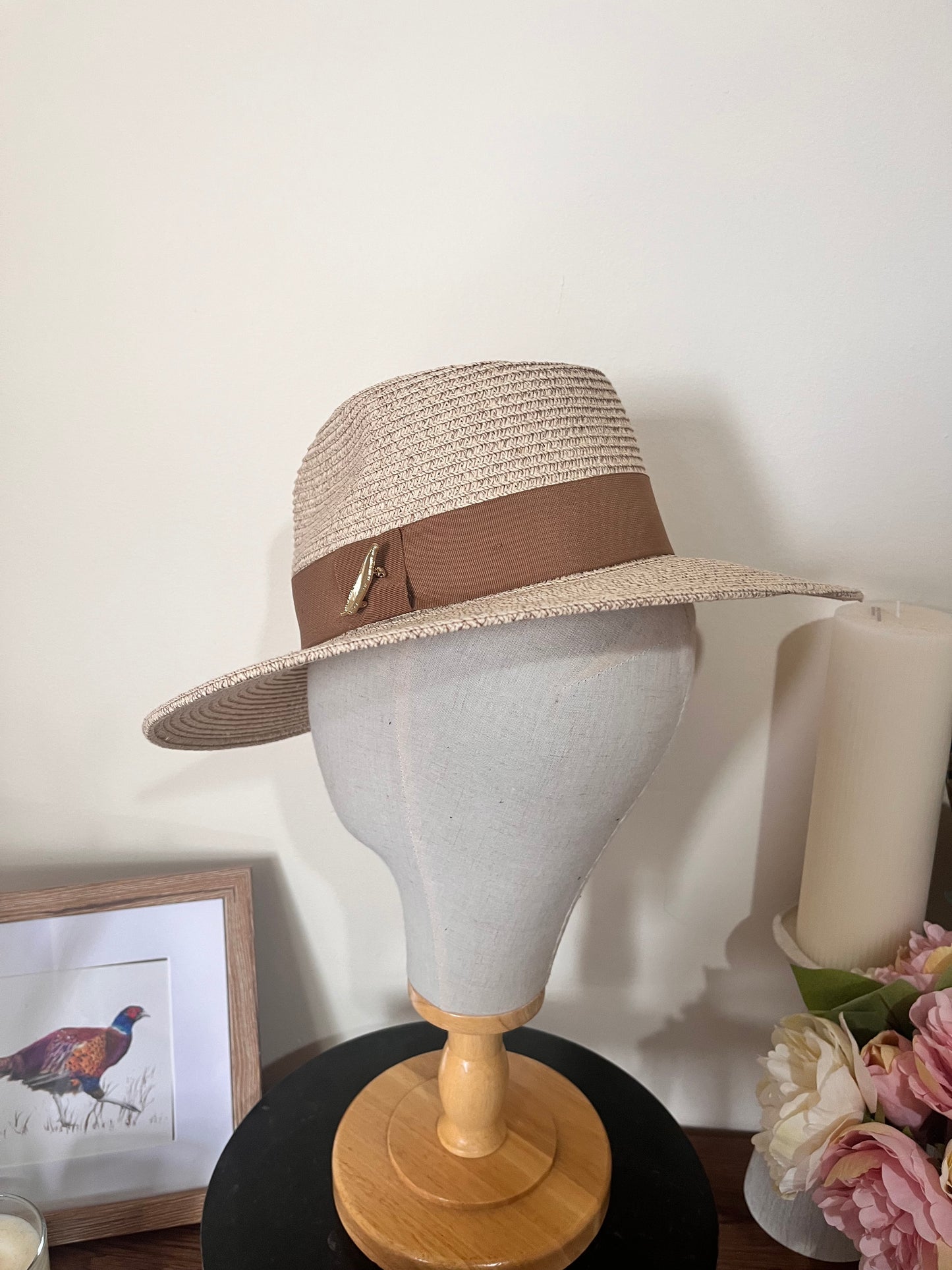 Summer fedora hat- stone. Wide brim, low crown