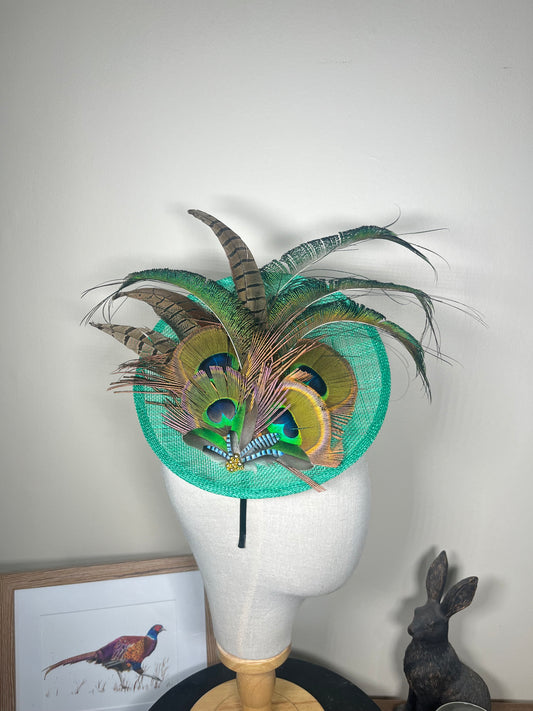 Green Peacock and Pheasant Feather Fascinator