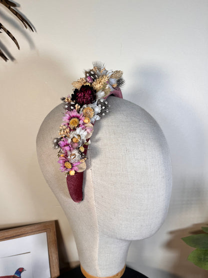 Velvet Pheasant feather Alice Band - Dried flowers