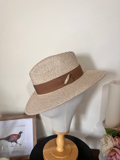 Summer fedora hat- stone. Wide brim, low crown