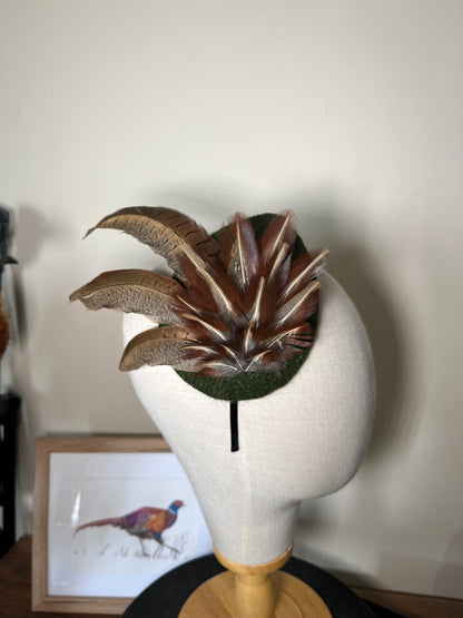 Pheasant Feather Fascinator with green tweed