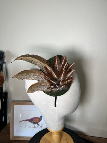 Pheasant Feather Fascinator with green tweed