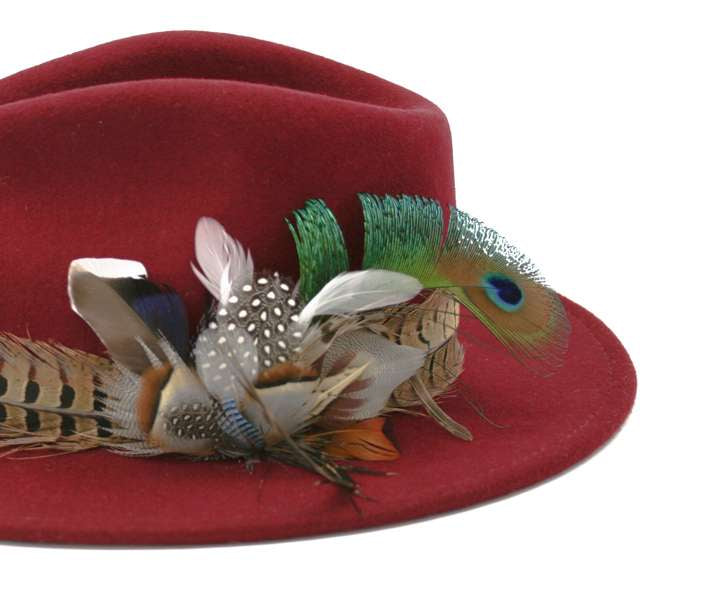 Wine Fancy Fedora with Feathers