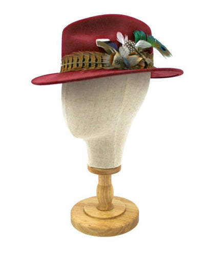 Wine Fancy Fedora with Feathers