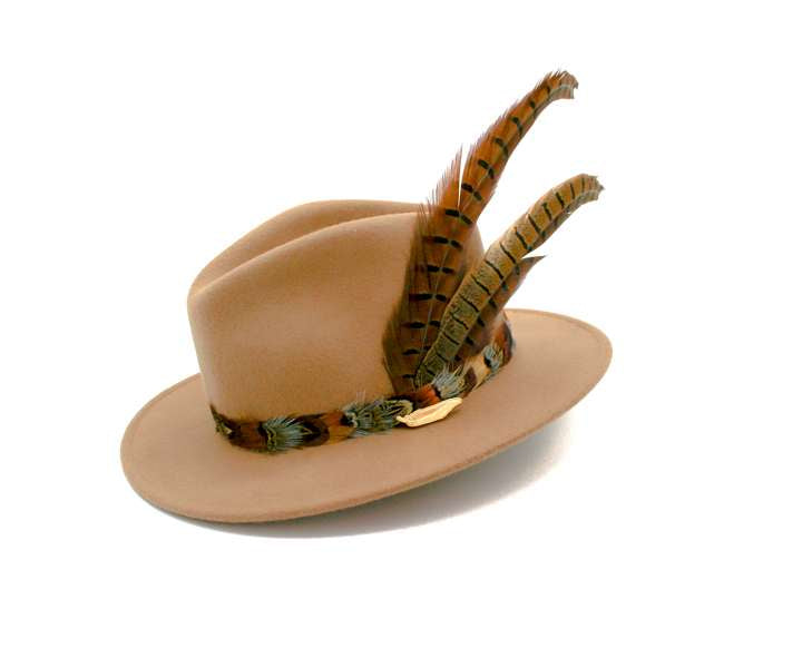 Camel Fancy Fedora with Pheasant Tail