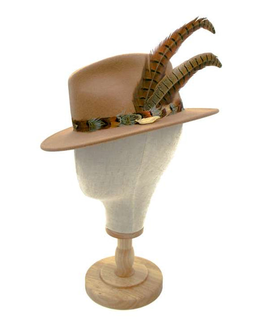 Camel Fancy Fedora with Pheasant Tail