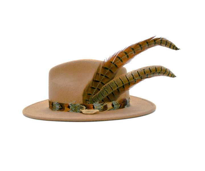 Camel Fancy Fedora with Pheasant Tail