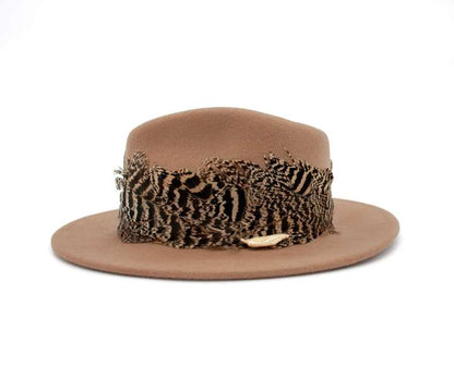 Camel Fancy Fedora with Pheasant Wrap