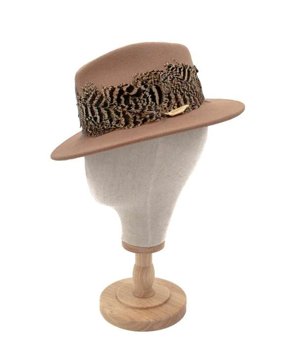 Camel Fancy Fedora with Pheasant Wrap