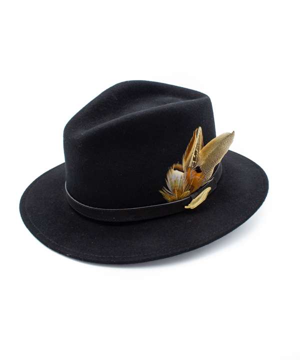 Black Fedora Hat with Gamebird Feathers