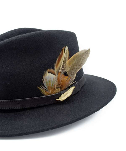 Black Fedora Hat with Gamebird Feathers