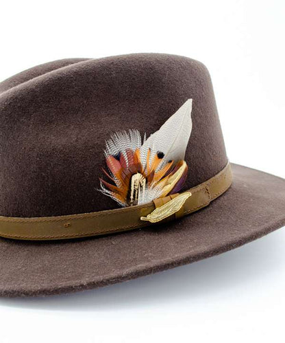 My Fancy Feathers Brown Fedora Hat, with Gamebird Feathers