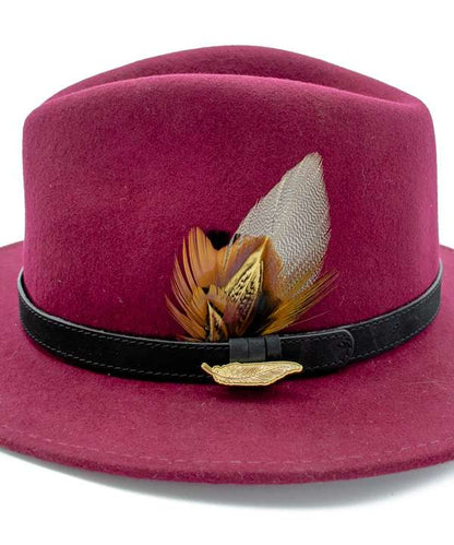 My Fancy Feathers Wine Fedora Hat, with Gamebird Feathers