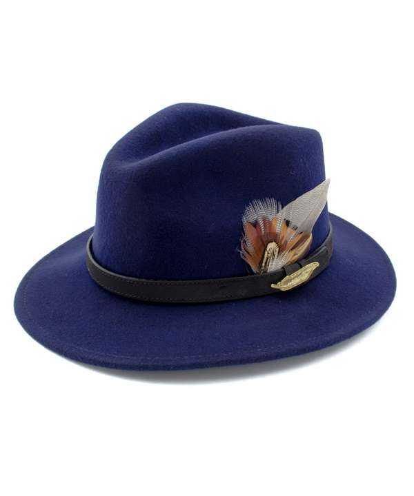 Navy Fedora with Gamebird Feathers