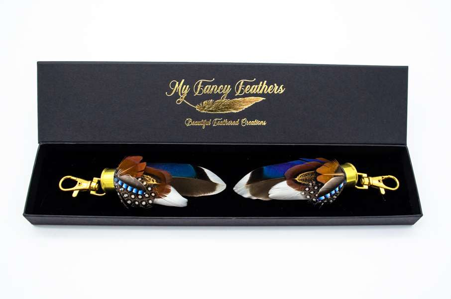 My Fancy Feathers Boot Tassels with mixed feathers, in presentation box