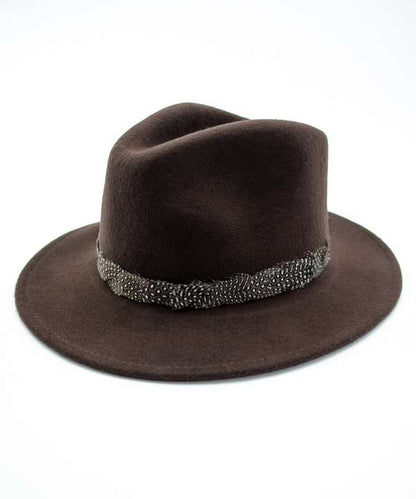 My Fancy Feathers Fedora in Brown, with guinea fowl band.