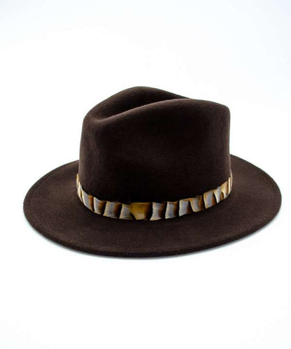 My Fancy Feathers Fedora in Brown, with partridge band.