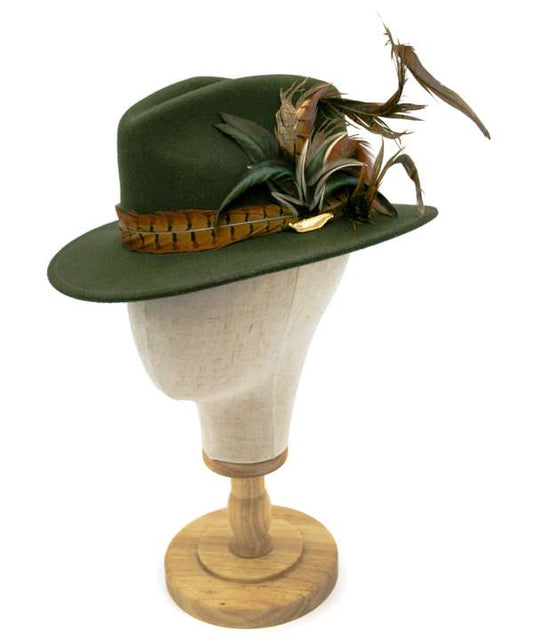 Emerald Green Fedora with Feathers