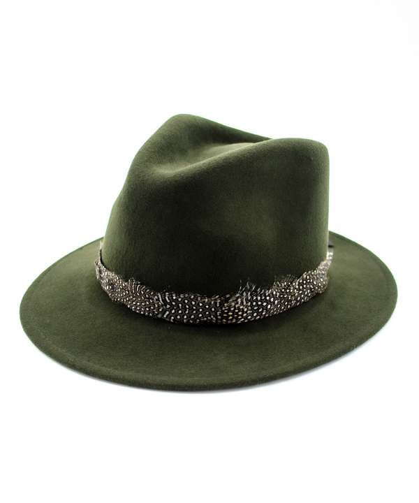 My Fancy Feathers Fedora in Green, with guinea fowl band.