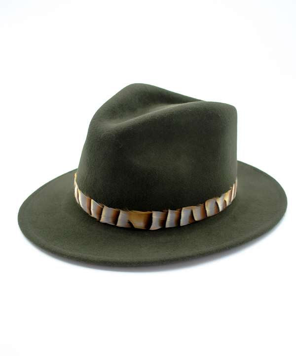 My Fancy Feathers Fedora in Green, with partridge band.