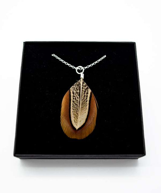 My Fancy Feathers necklace, pheasant feather.